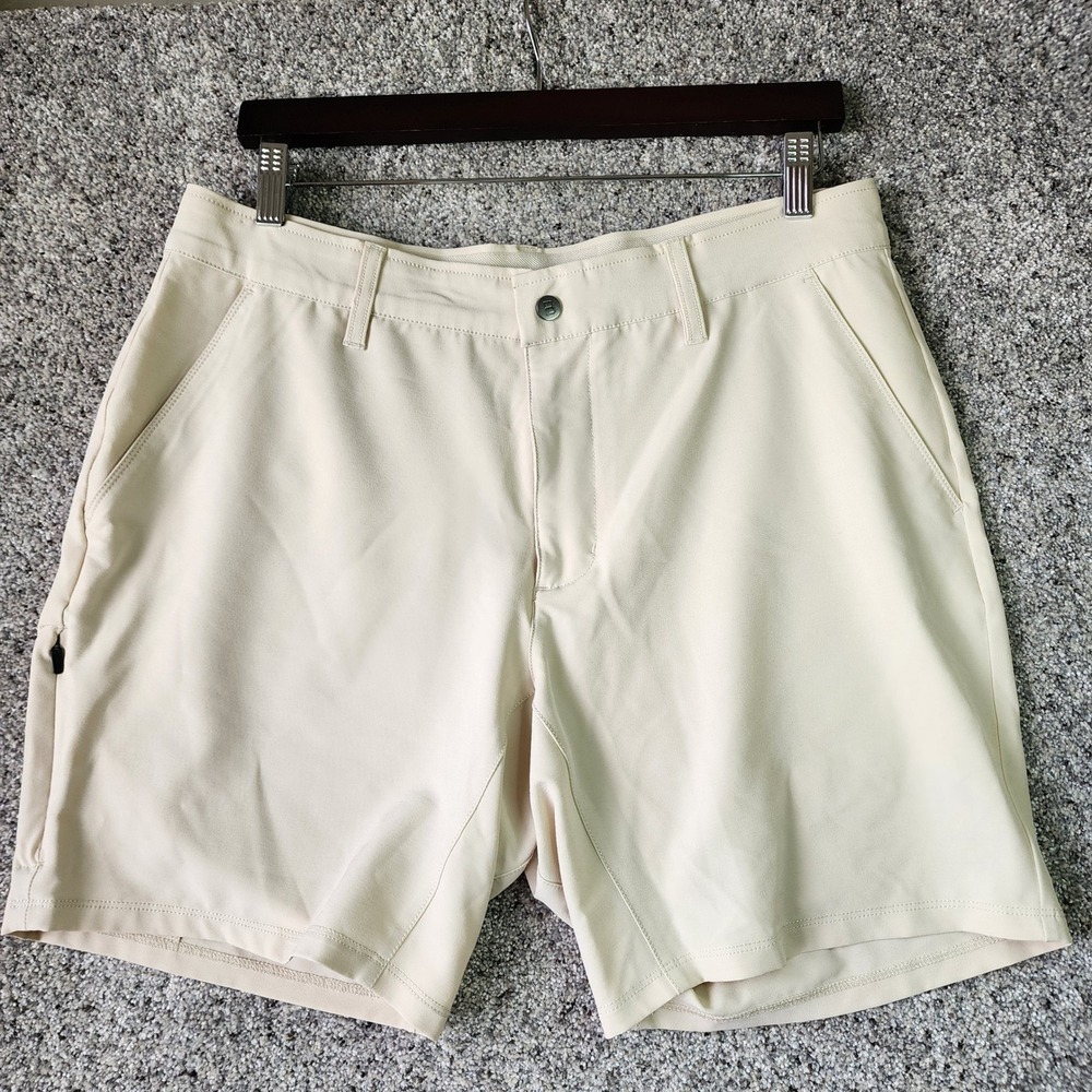 BYLT Kinetic Shorts Mens 34 Sand Performance Golf Stretch 7" Inseam Excellent